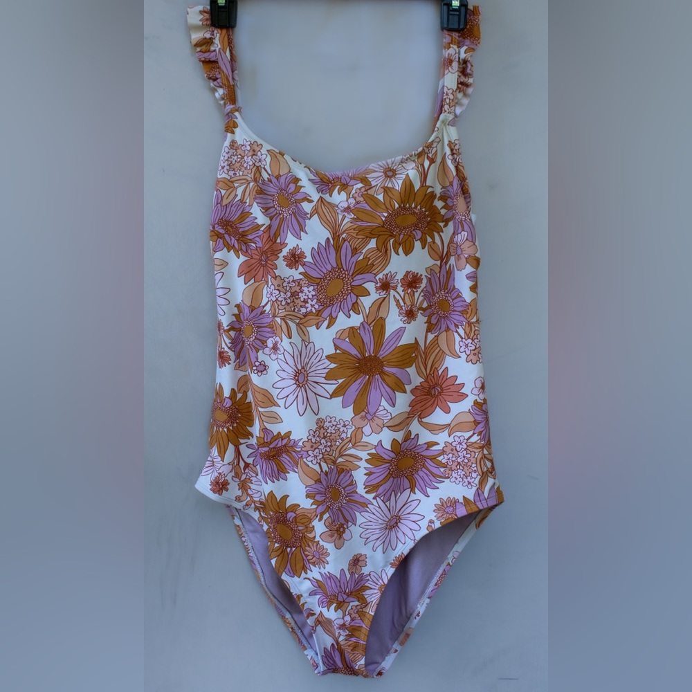 Kona Sol Purple and Orange Floral Swimsuit